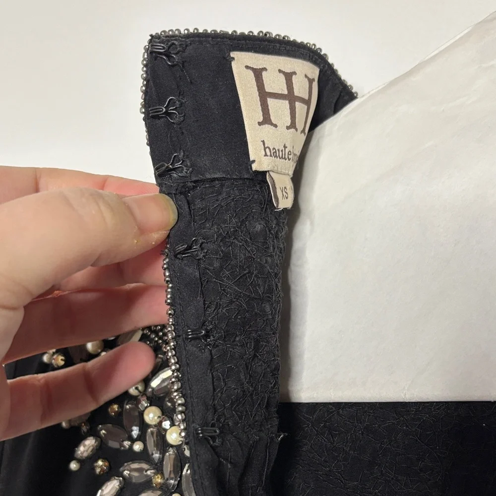 Haute Hippie Black High-Low Dress with Beaded Neckline - Picture 4 of 6